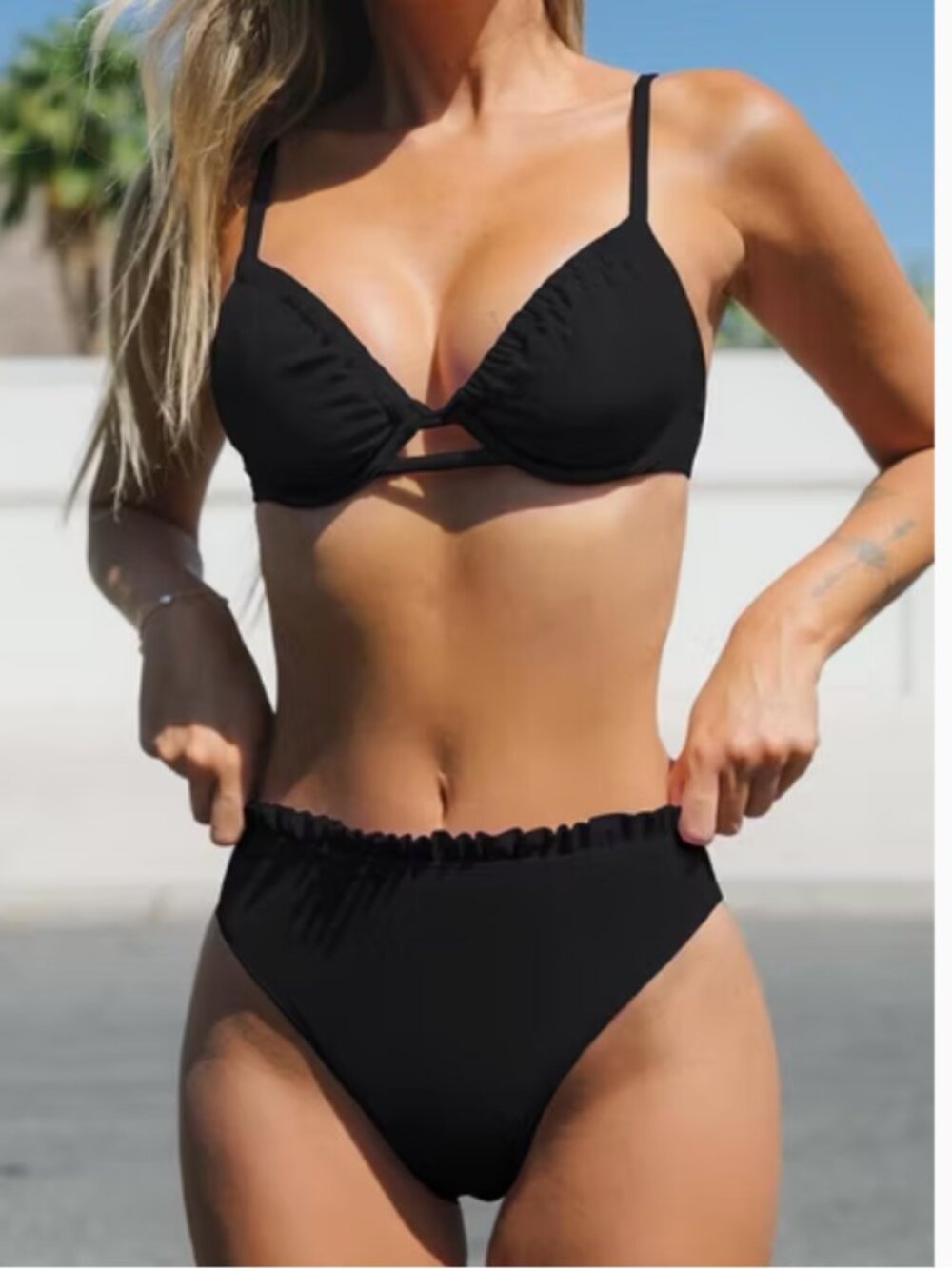 Cupshe Women's 2 Piece Bikini Set Gathered Neckline High Waisted Bottom XL NWT
